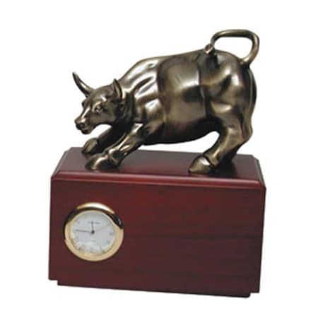 Blue Stone Designs Bluestone Designs Z149BS Small Wall Street Bull with Clock - Bronze Z149BS